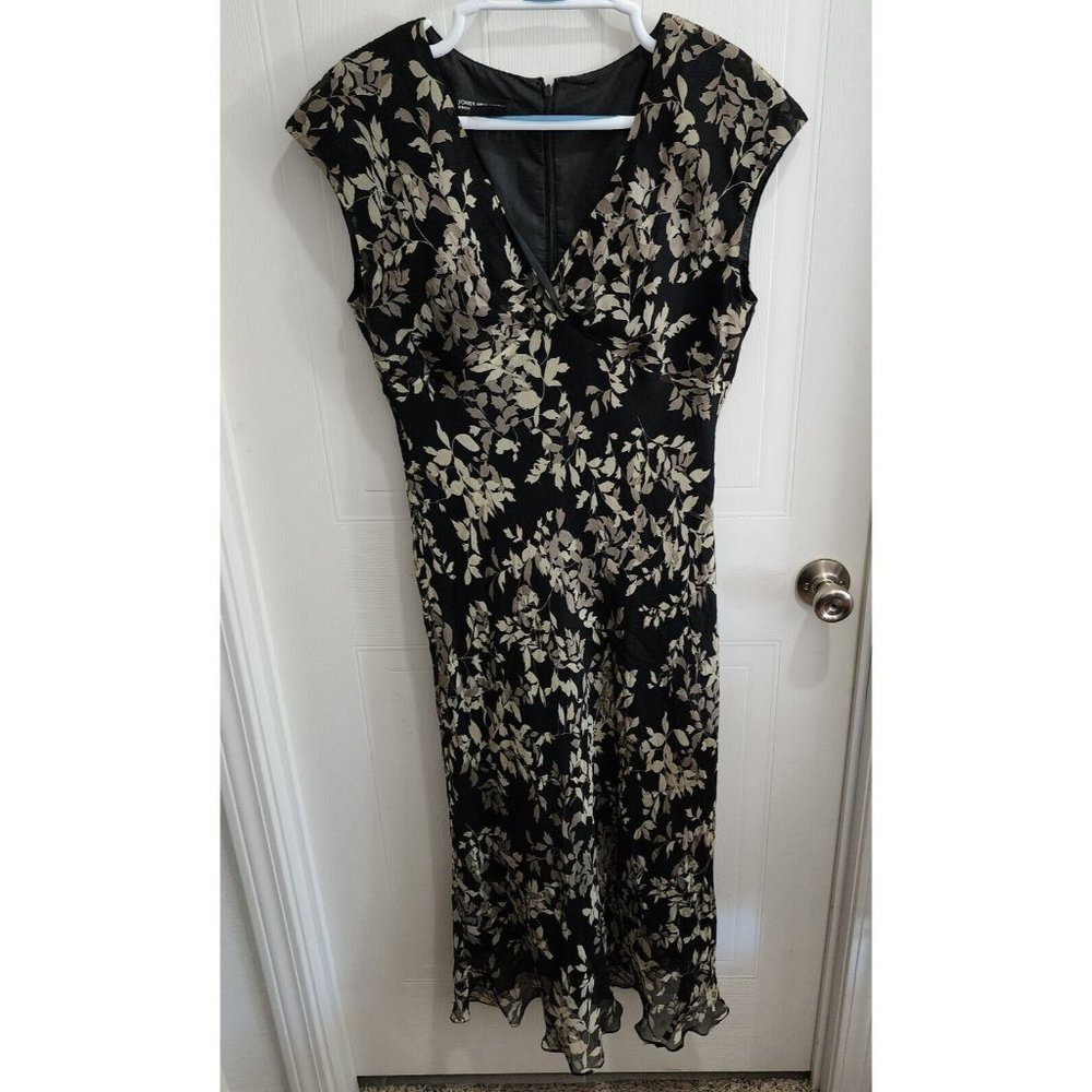 Jones New York Womens Sleeveless Lined Long Dress Black Floral 100% Silk Size 12